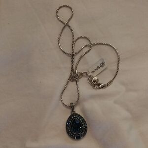 Brighton Elegant Silver Necklace with Swarski Crystals  Blue Pendant